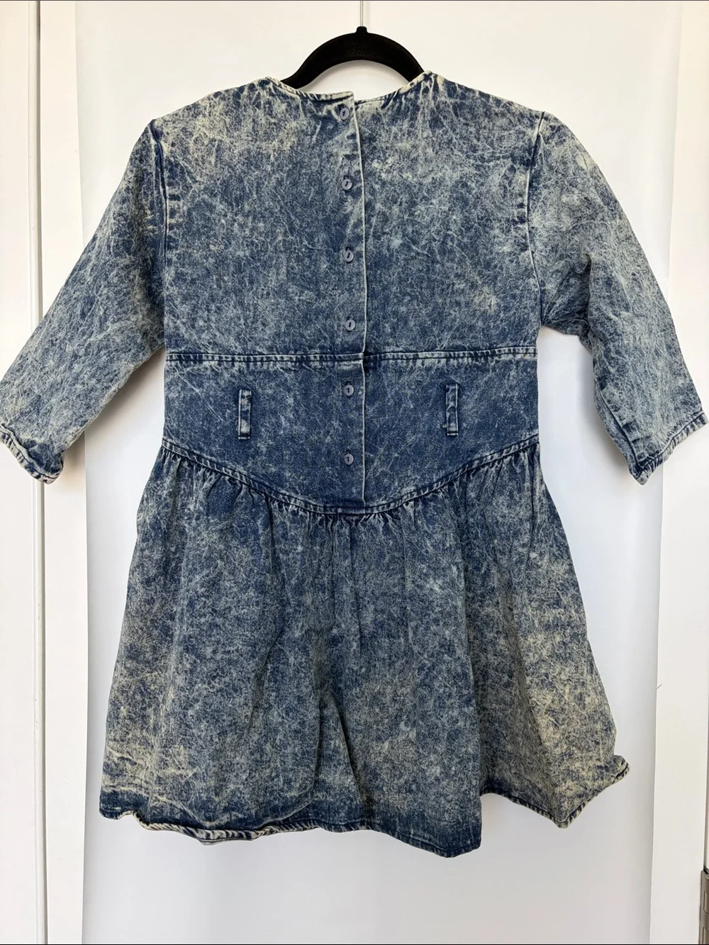 Vintage 80s Cherokee Girls Acid-Wash Denim Dress Western No Belt M